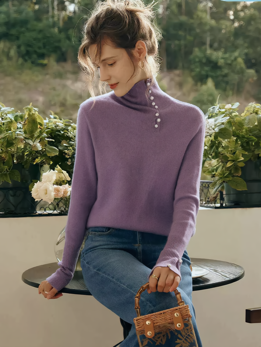 Ava Vintage Buttoned Turtleneck Knitted Sweater