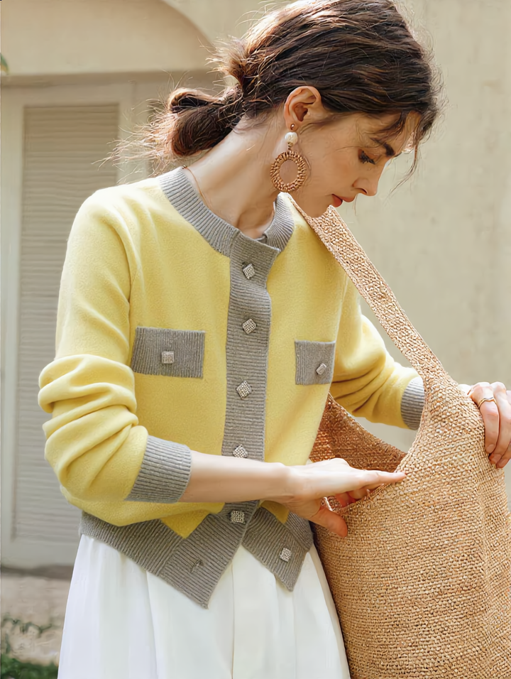 Riley Retro Patchwork Contrasting Knitted Cardigan