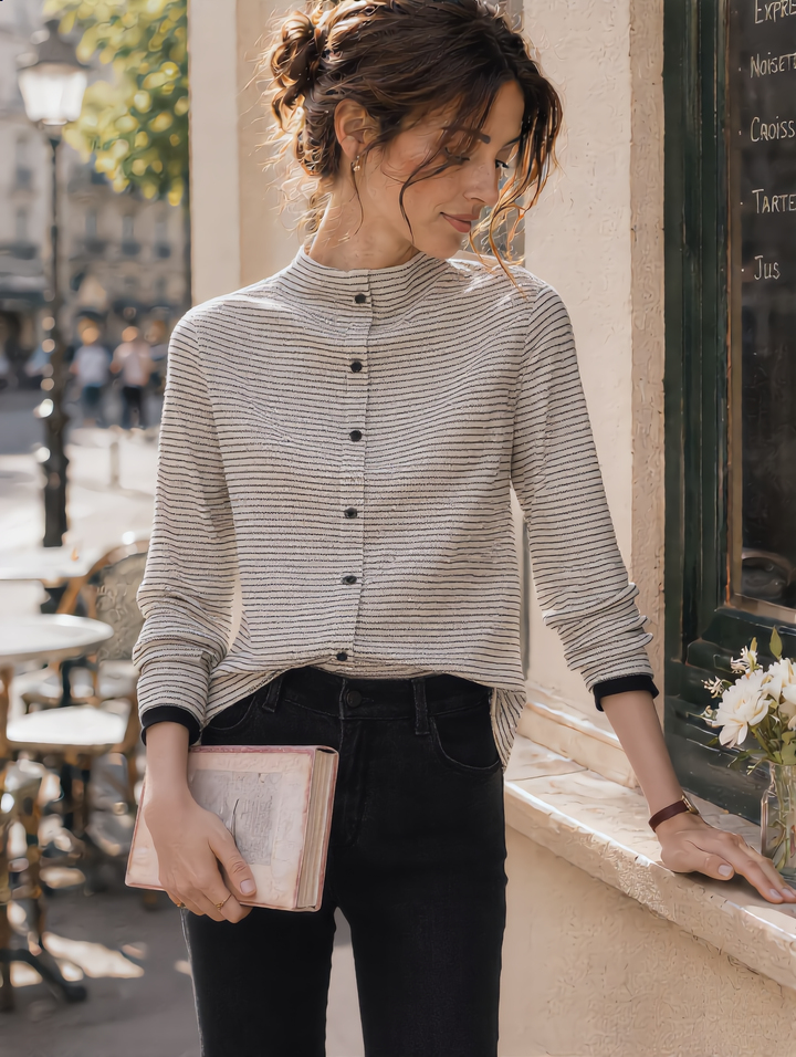 Isabella Classic Turtleneck Contrasted Striped Knitted Top