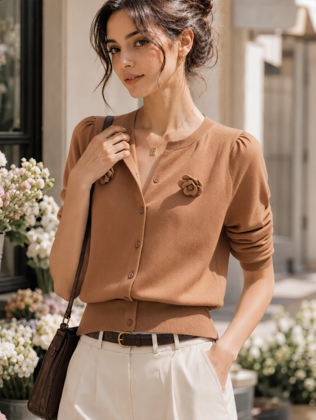 Mia Casual Crew Neck Patchwork Knitted Cardigan
