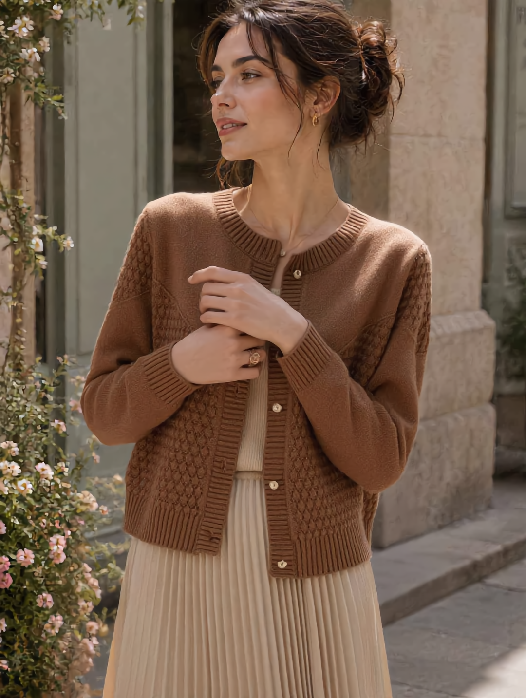 Sophia Loose Crew Neck Knitted Sweater Cardigan