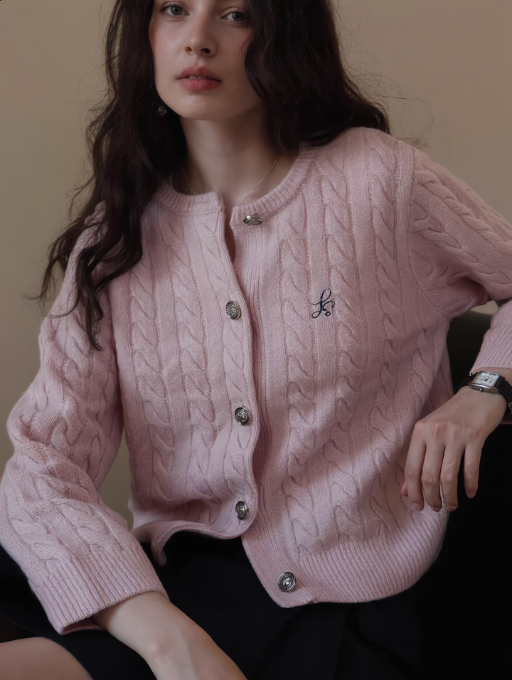 Riley Loose Crew Neck Cable Knitted Cardigan