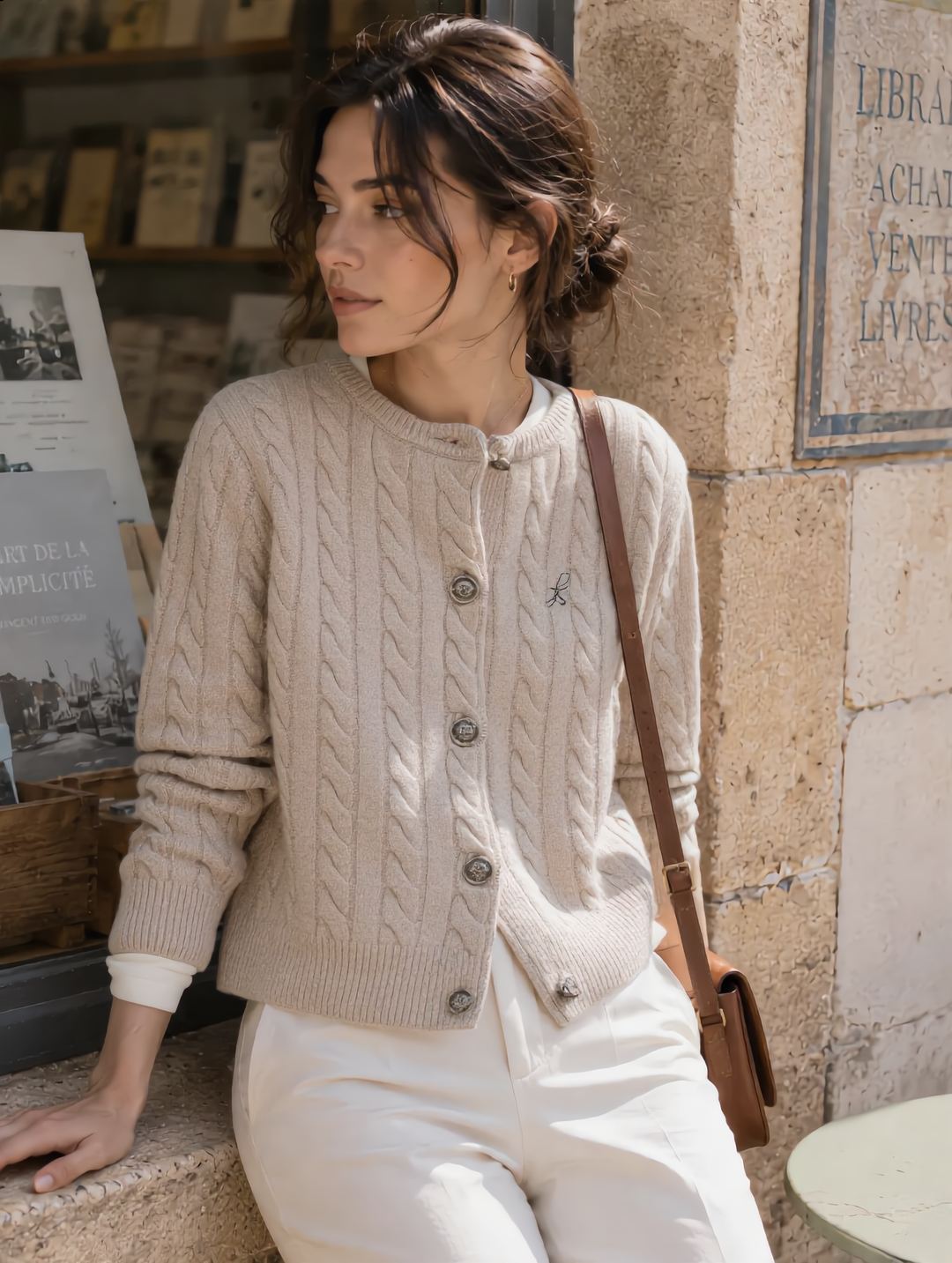 Riley Loose Crew Neck Cable Knitted Cardigan