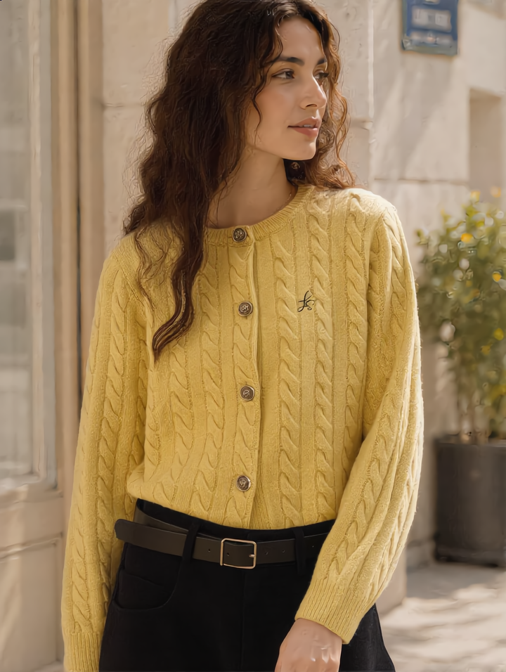 Riley Loose Crew Neck Cable Knitted Cardigan