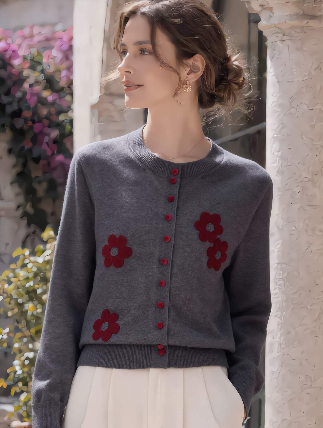 Destiny Daily Crew Neck Embroidered Knitted Cardigan