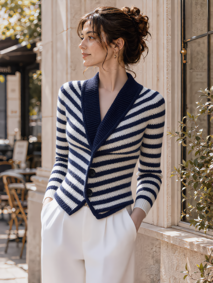 Sophia Slim V-Neck Striped Knitted Cardigan