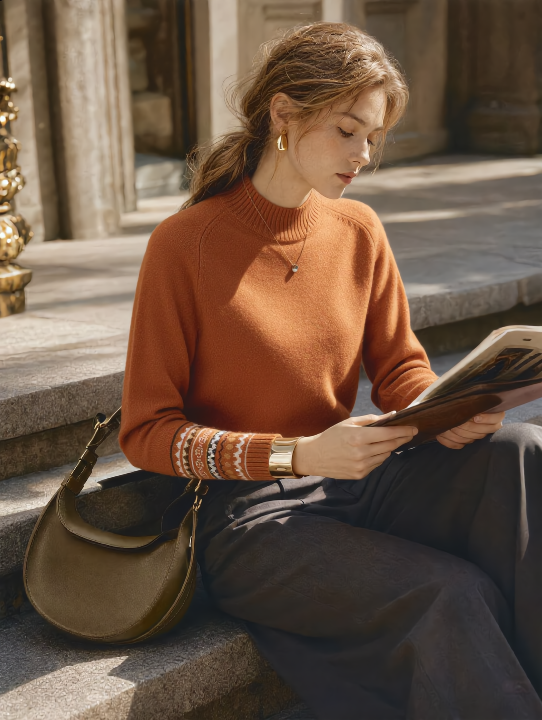 Lillian Classic Turtleneck Jacquard Knitted Sweater
