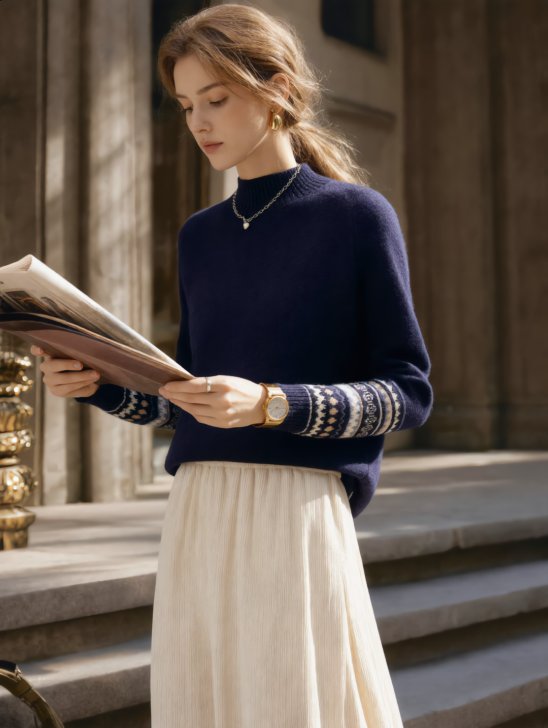 Lillian Classic Turtleneck Jacquard Knitted Sweater