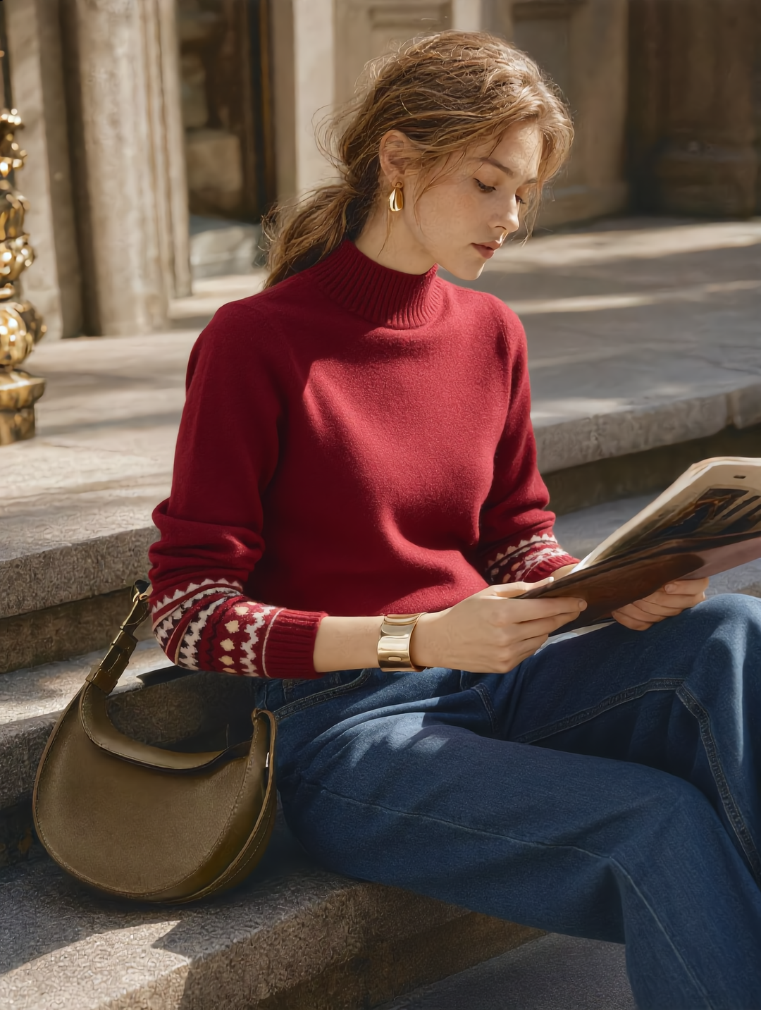 Lillian Classic Turtleneck Jacquard Knitted Sweater