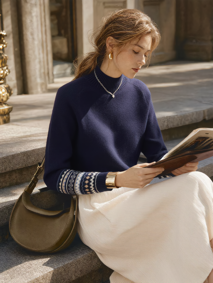 Lillian Classic Turtleneck Jacquard Knitted Sweater