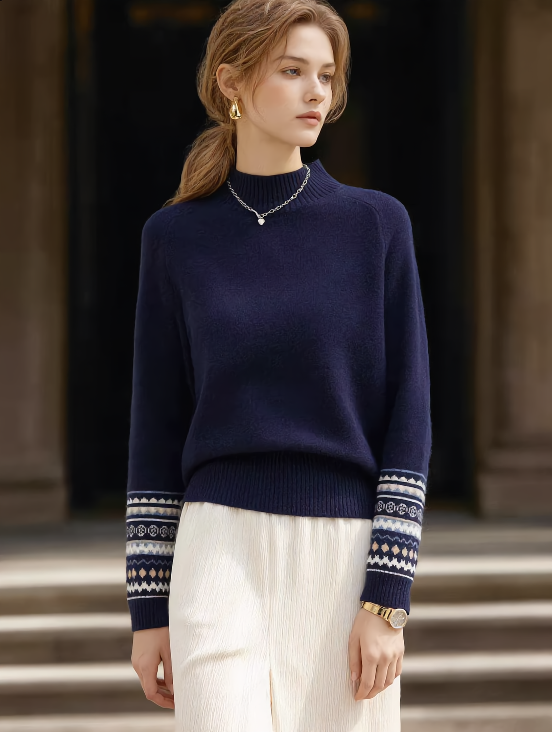 Lillian Classic Turtleneck Jacquard Knitted Sweater