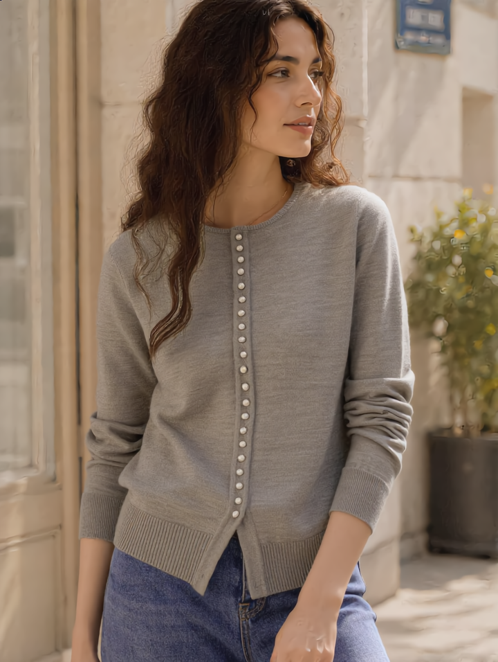 Zoe Classic Beaded Button Knitted Cardigan