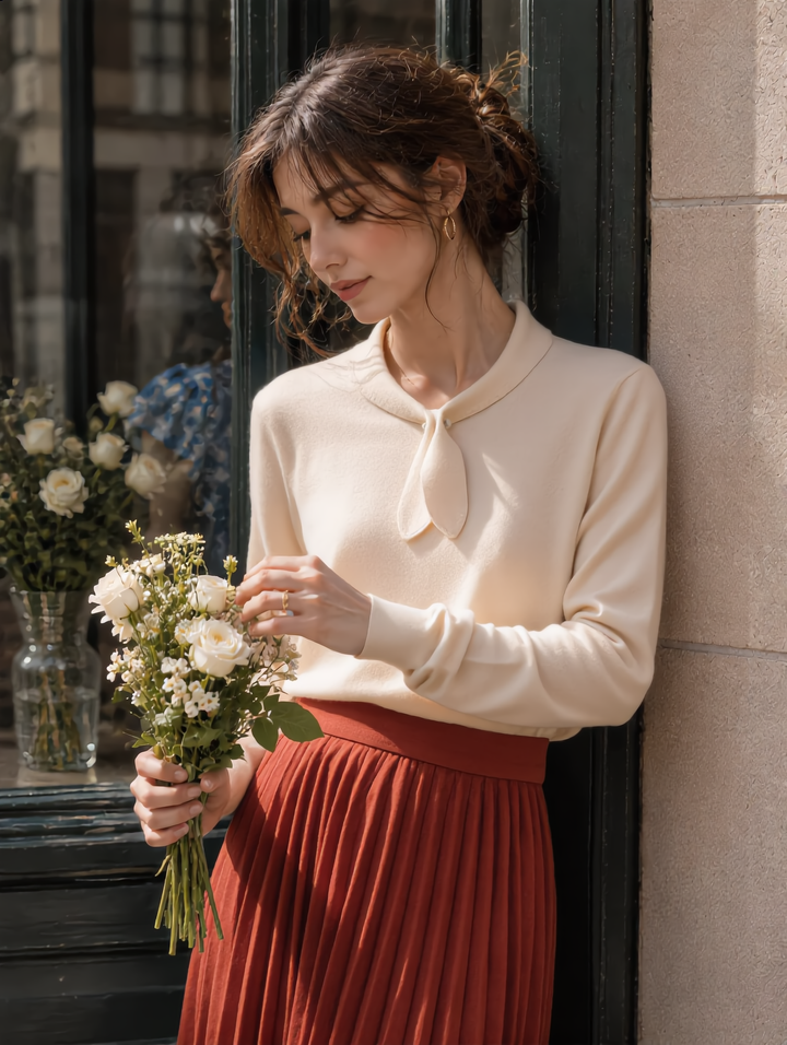 Adorable Vintage Rabbit Collar Knit Red Top