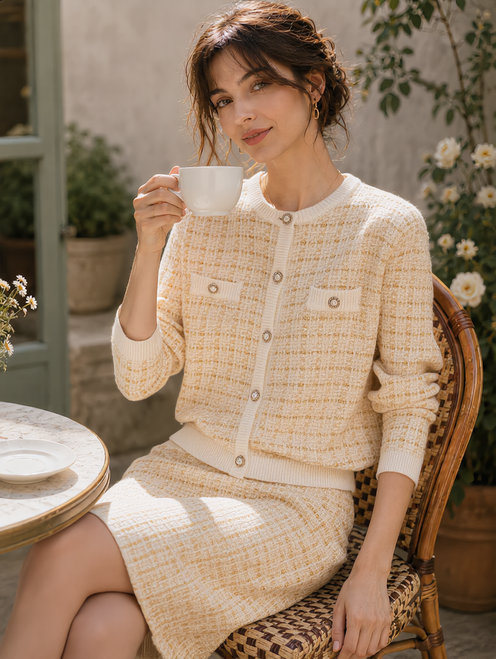 Hannah Elegant Round Neck Knitted Dress Set