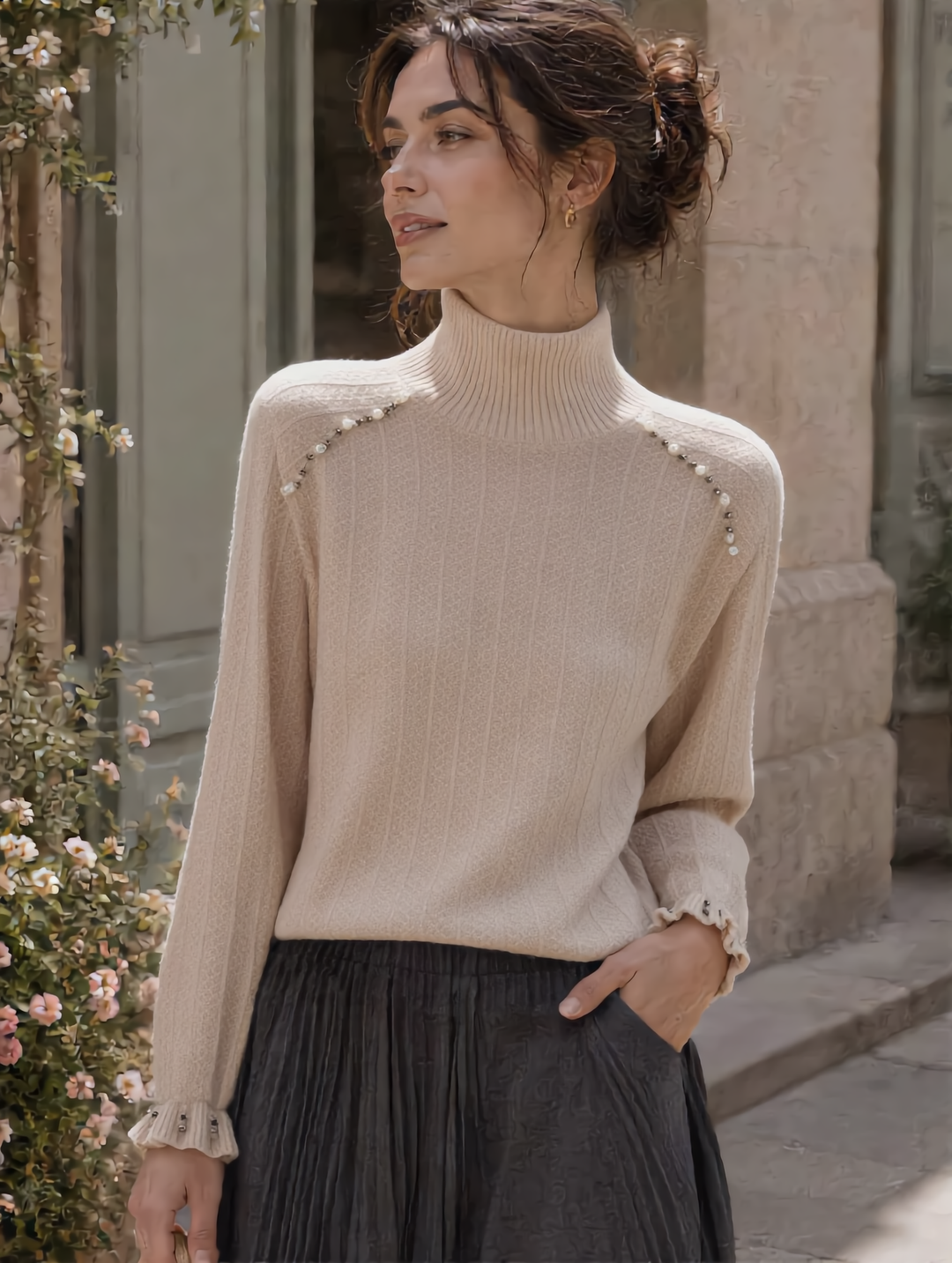 Sophia Retro Loose Pullover Beaded Sweater