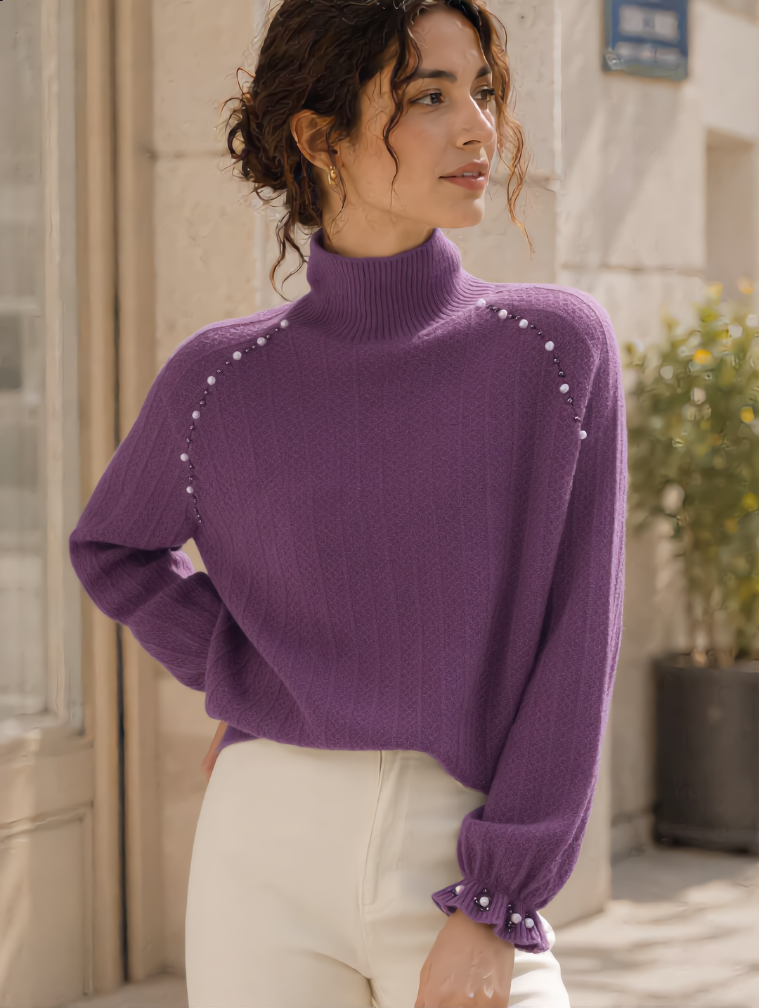Sophia Retro Loose Pullover Beaded Sweater