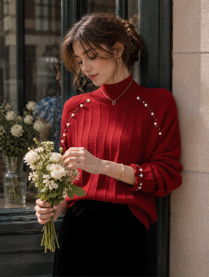 Sophia Retro Loose Pullover Beaded Sweater