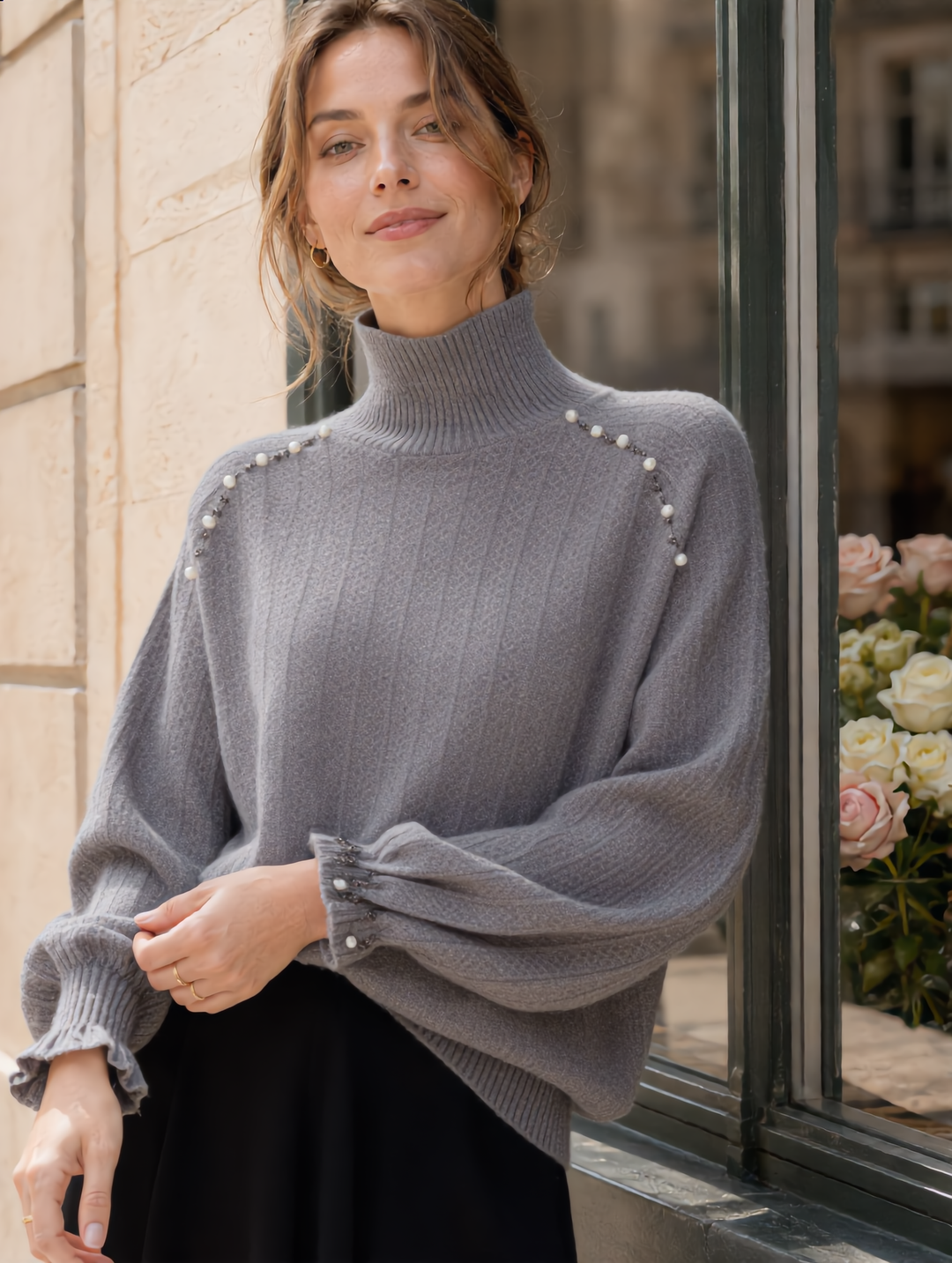 Sophia Retro Loose Pullover Beaded Sweater