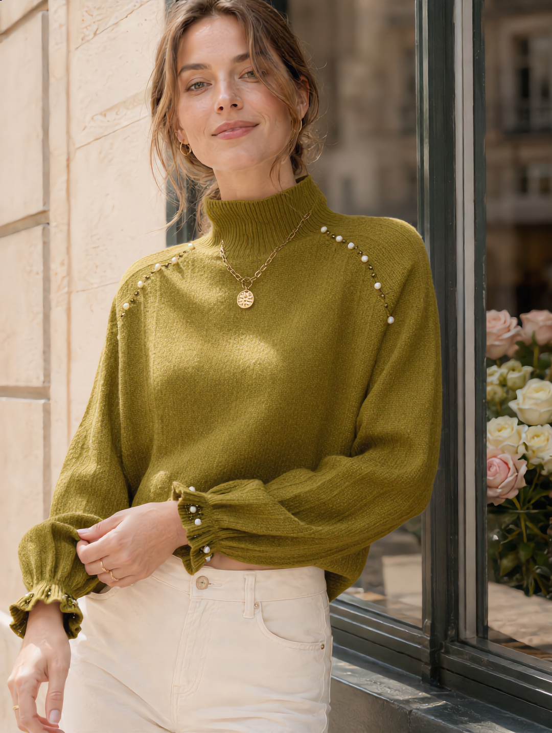 Sophia Retro Loose Pullover Beaded Sweater
