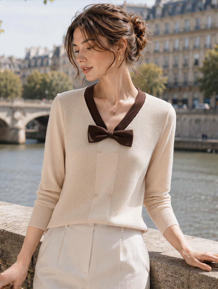 Brianna Loose V-neck Bow Knitted Top