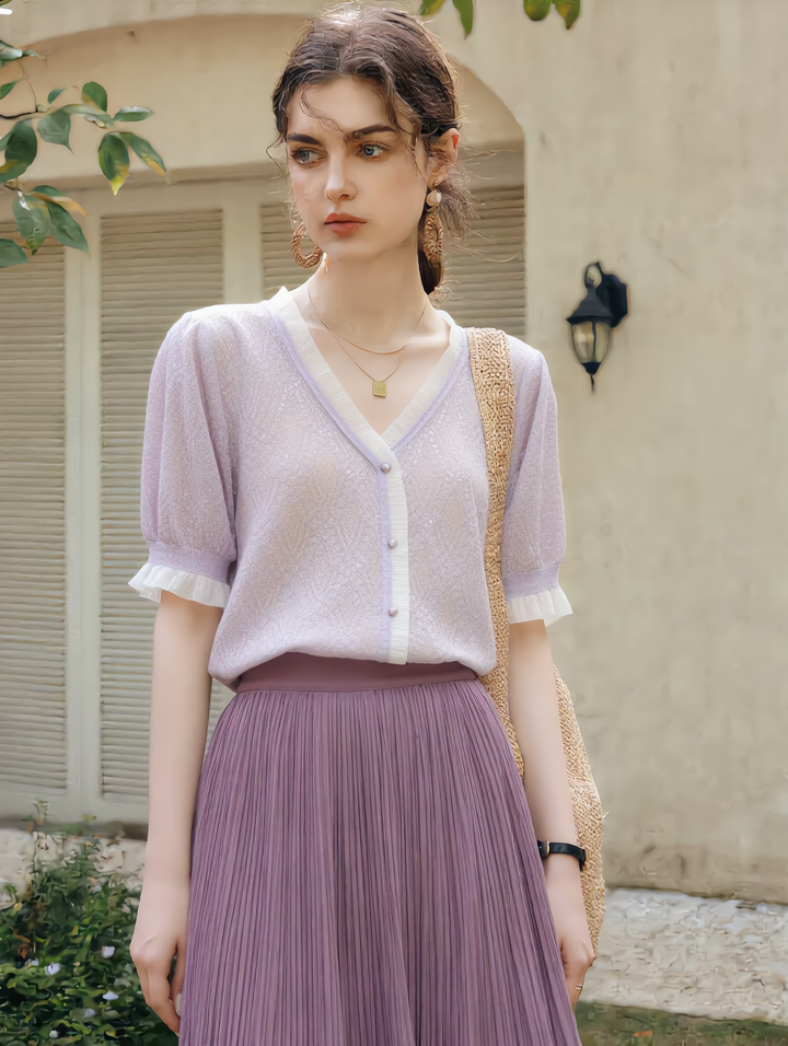 Kayla Elegant V-neck Auricular Knitted Sweater
