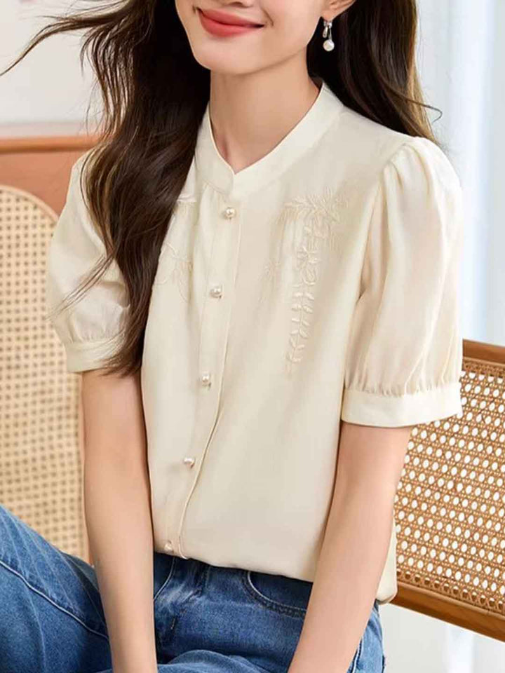 Emma Classic V-Neck Embroidered Shirt
