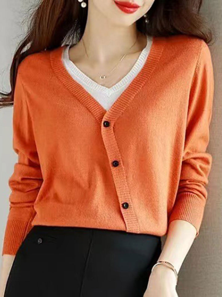 Dolores French Style V-Neck Contrasting Color Cardigan