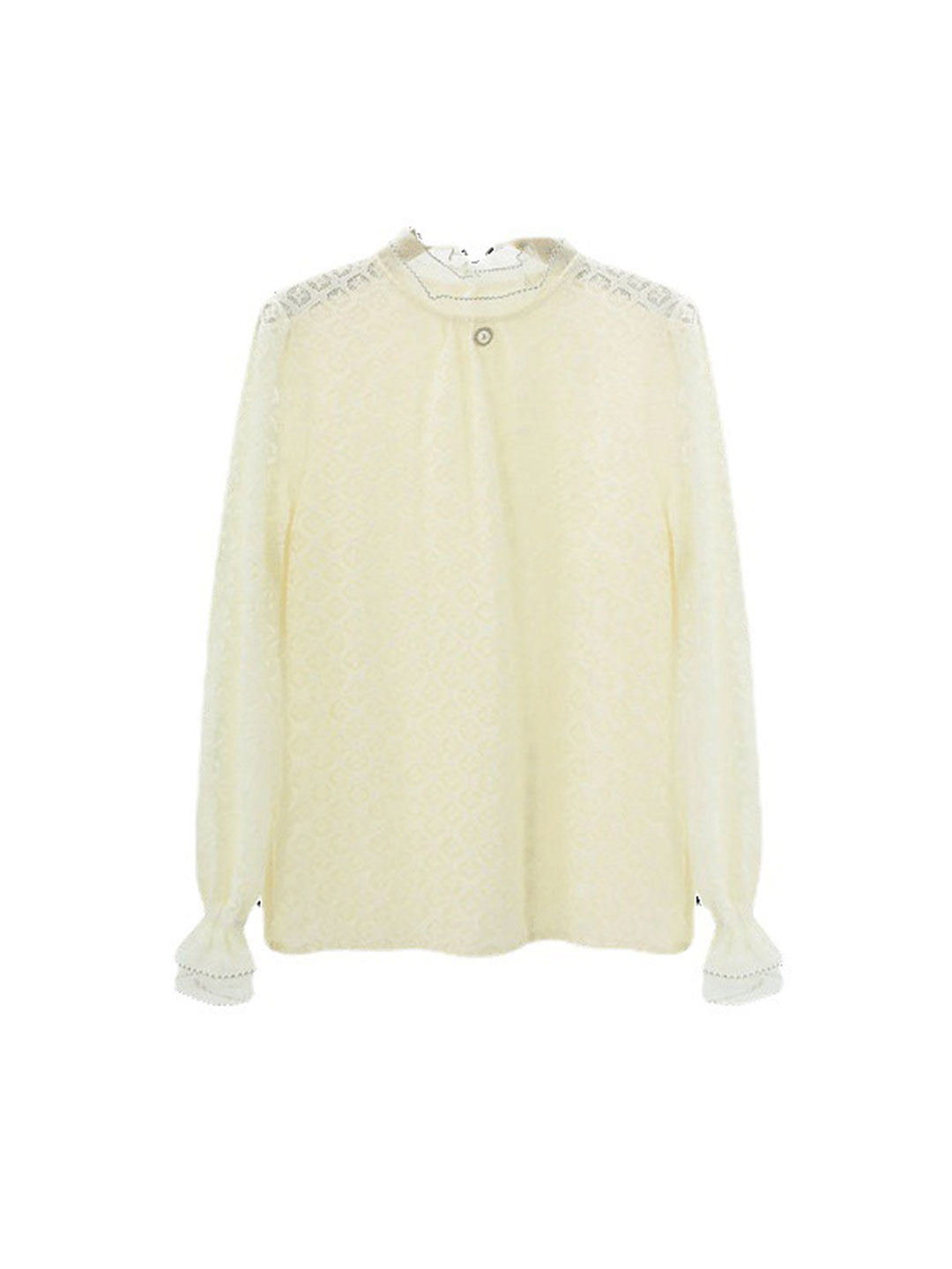 Kay Retro Style Lace Stand Collar Lantern Sleeves Top
