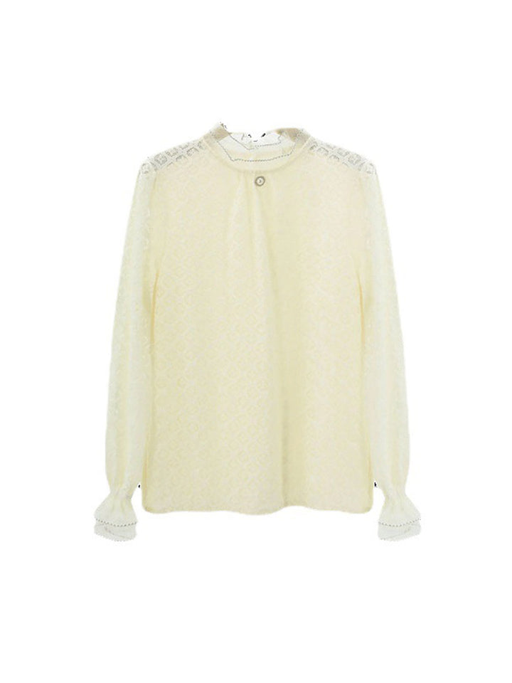 Kay Retro Style Lace Stand Collar Lantern Sleeves Top