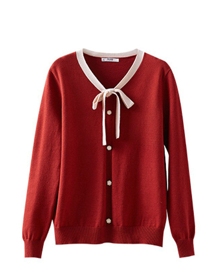 Fanny Casual Contrast Color  V-neck Knitted Sweater