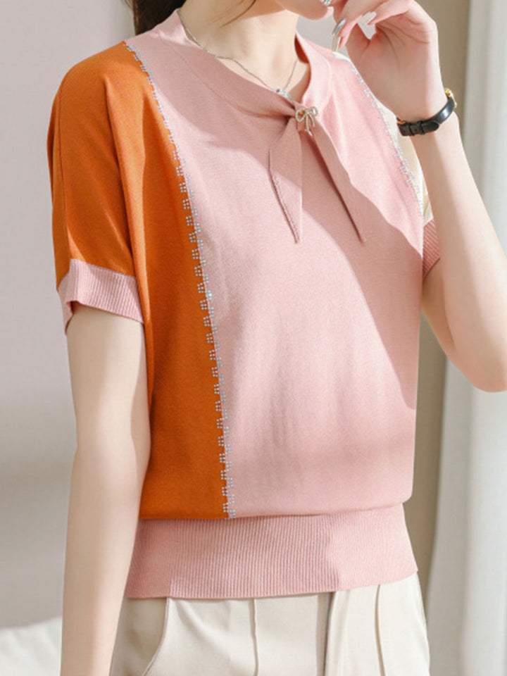 Morgan Casual Stripe Knitted Loose Top-Orange
