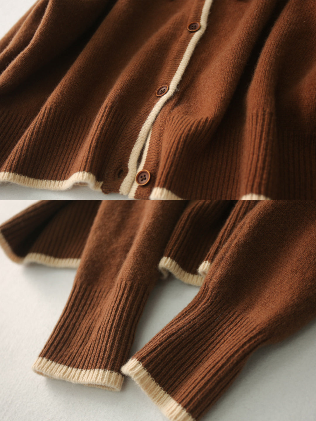 Aurora Vintage Crew Neck Cotton knitted Cardigan-Apricot