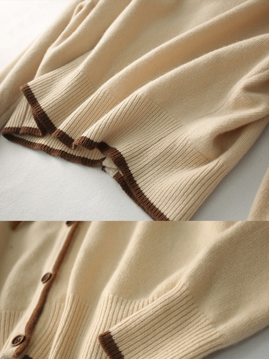 Aurora Vintage Crew Neck Cotton knitted Cardigan-Apricot