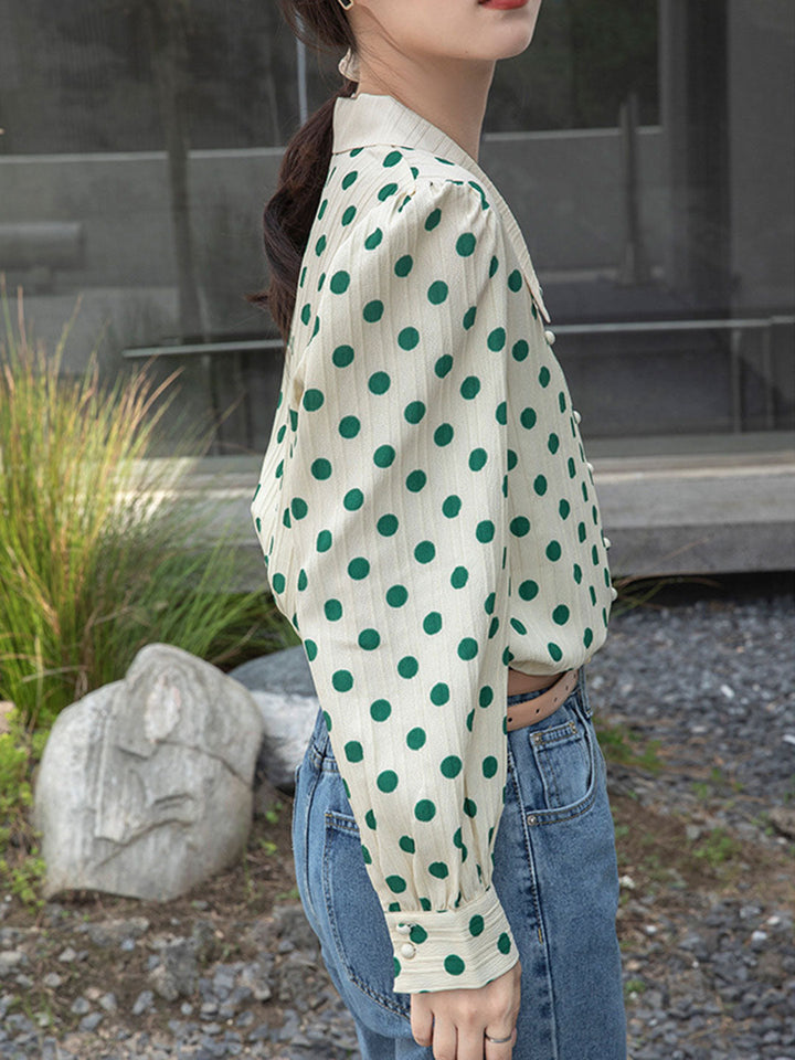Madelyn Vintage Polka Dot Collar Shirt Top