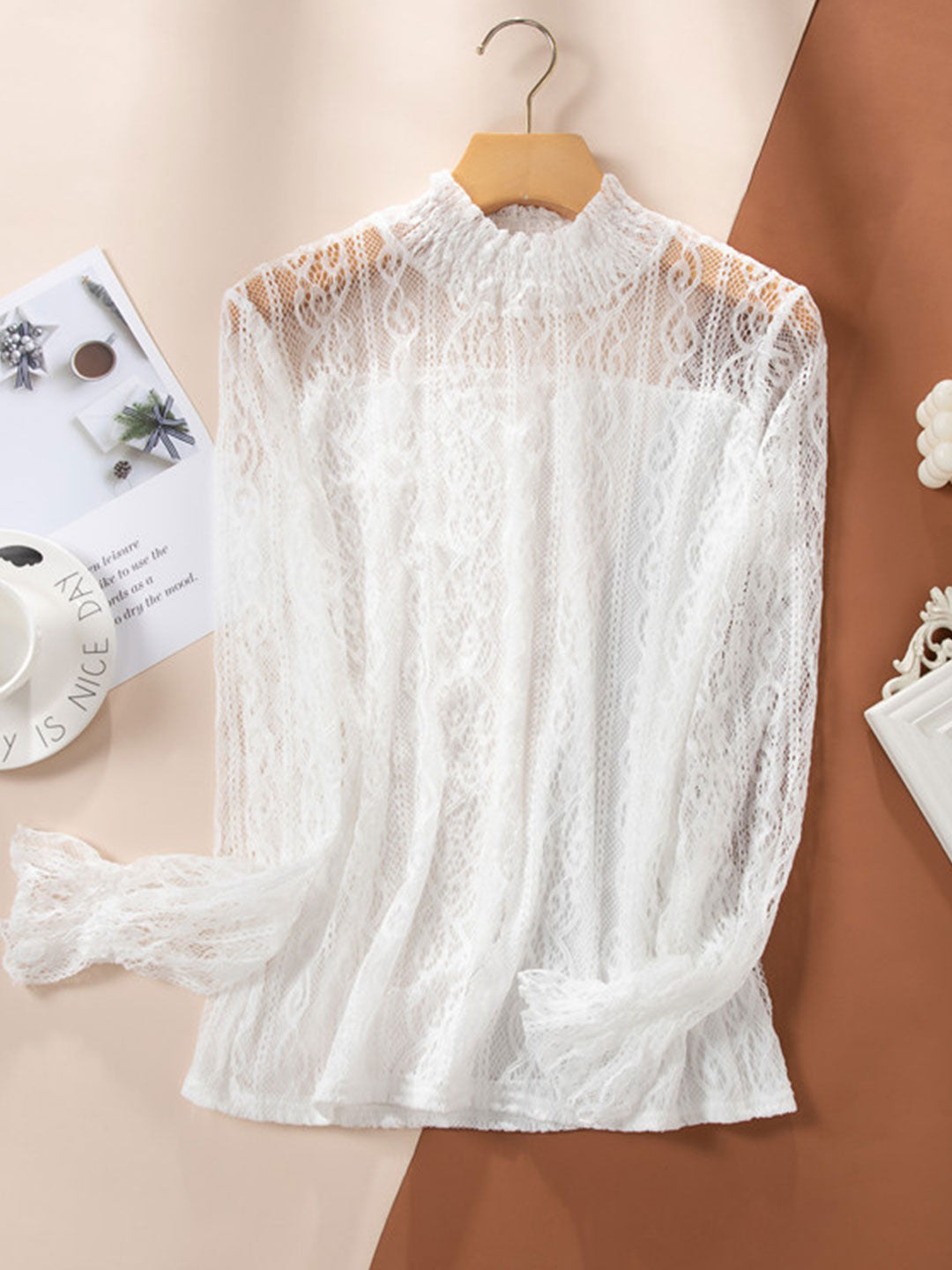 Kayla Casual Puff Sleeve Lace Mesh Top