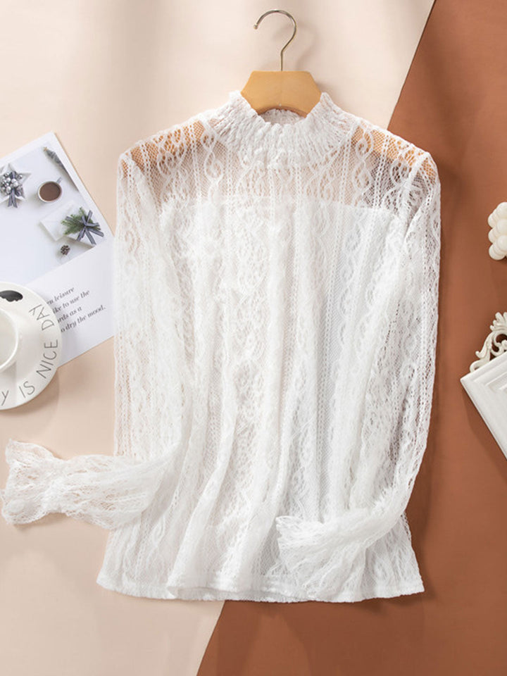 Kayla Casual Puff Sleeve Lace Mesh Top