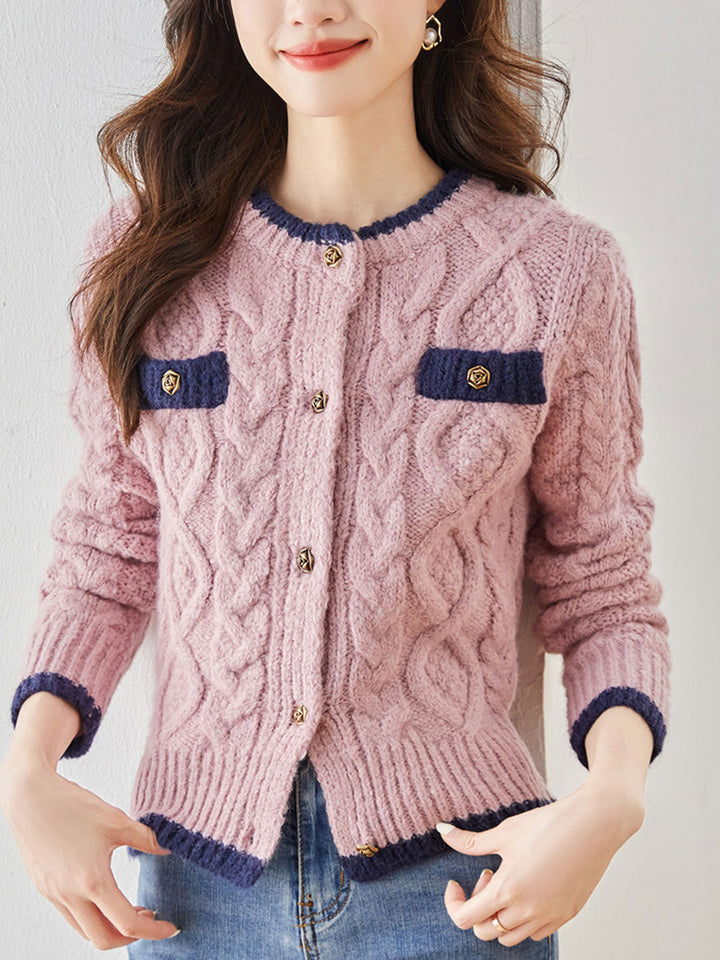Emma Classic Thickened Knitted Cardigan Sweater-White