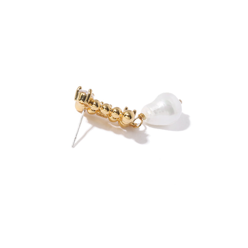 Baroque Cutout Zircon Inset Imitated Pearl Earrings