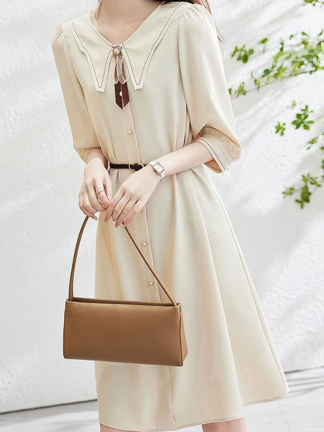 Camila Classic Bow Tie Chiffon Puff Sleeve Dress