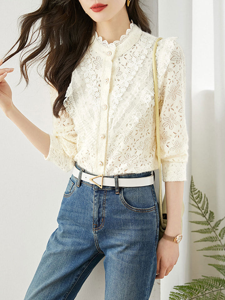 Chloe Retro Lace Solid Color Cardigan