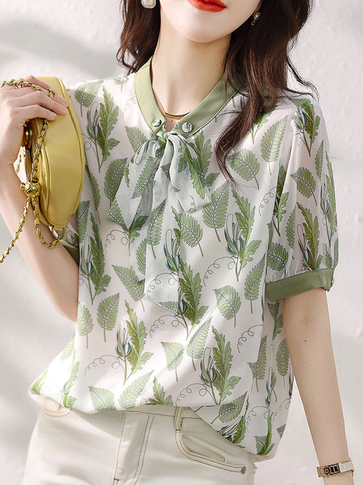 Emma Bow Tie Printed Chiffon Shirt