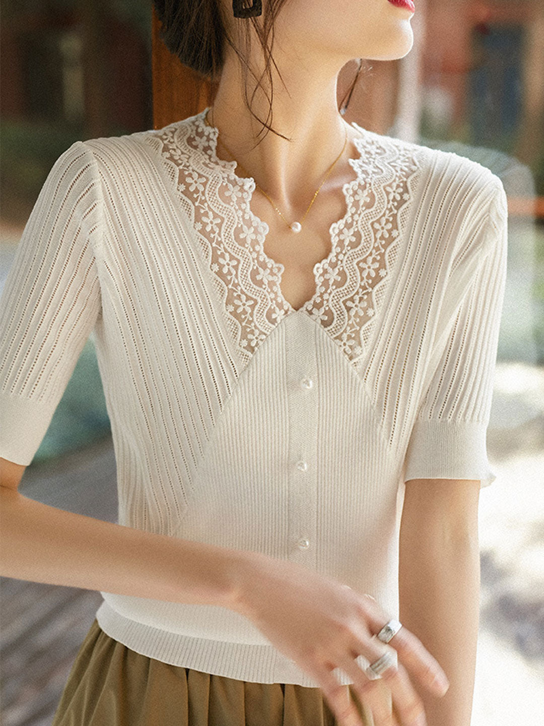 Ella Elegant Hollowed Lace Knitted Top
