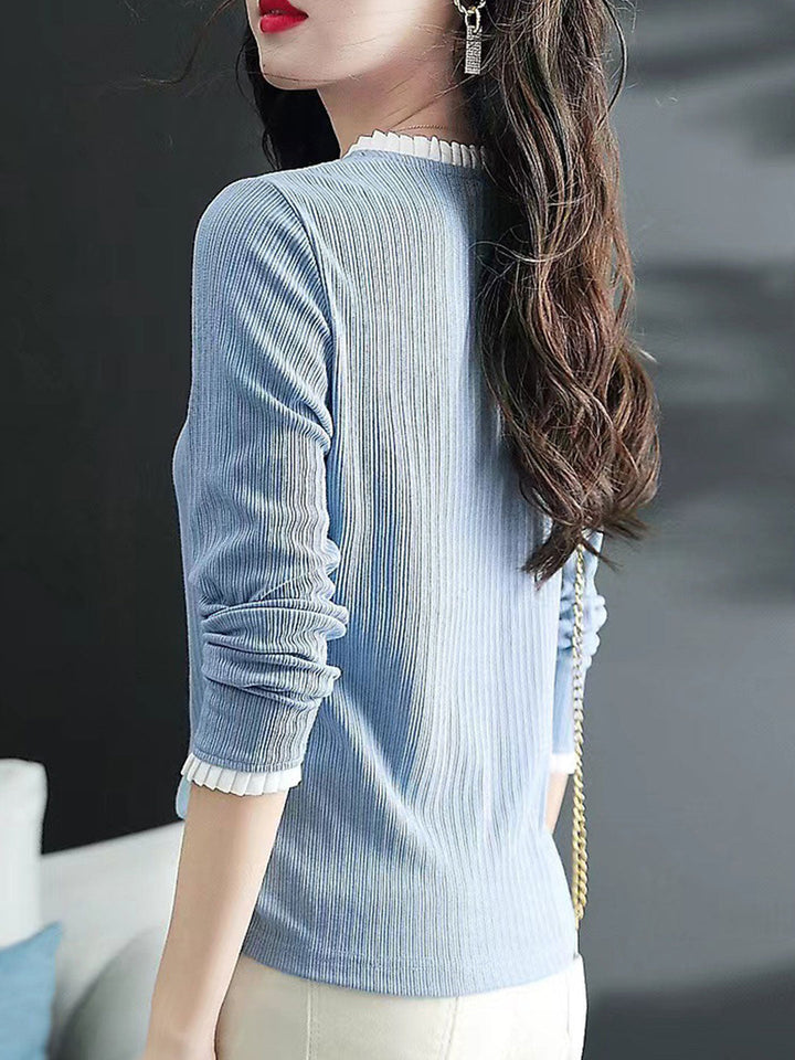 Raya Classic Crew Neck Ruffled Textured Shirt