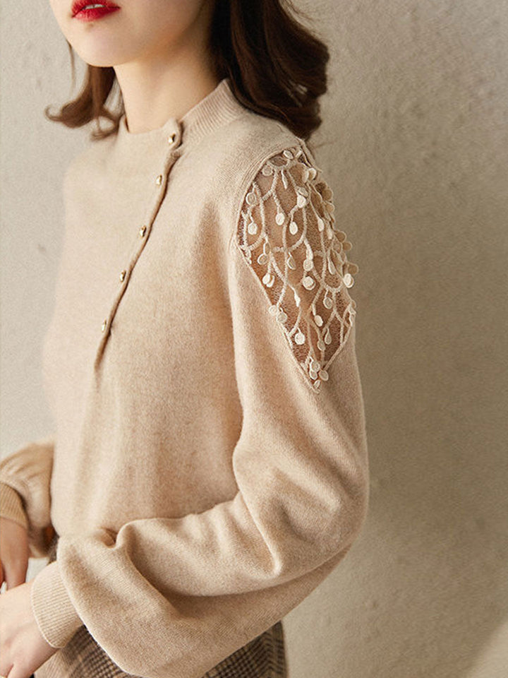 Leah Elegant Mesh Buttoned Knitted Sweater