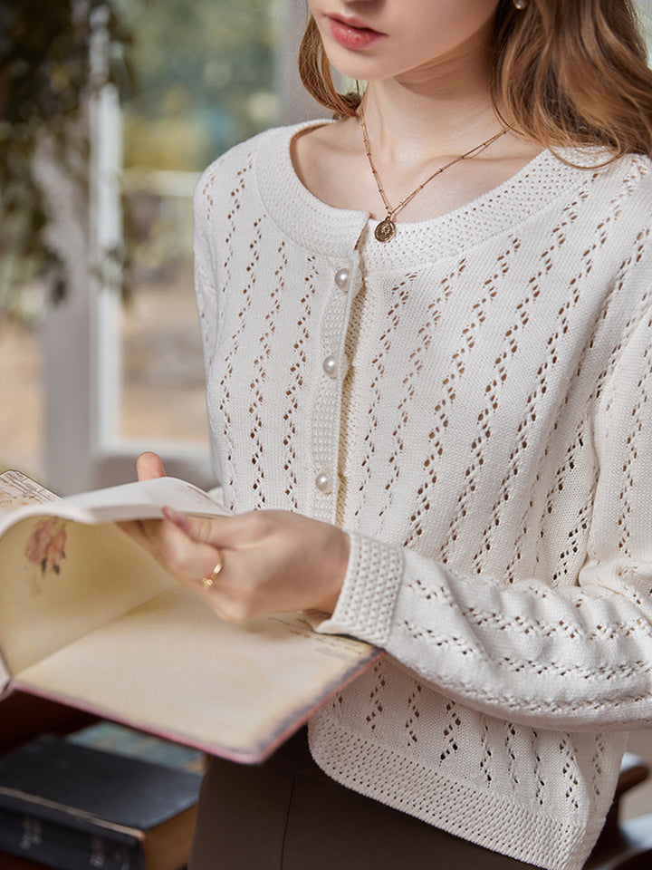 White Hollow Knit Cardigan