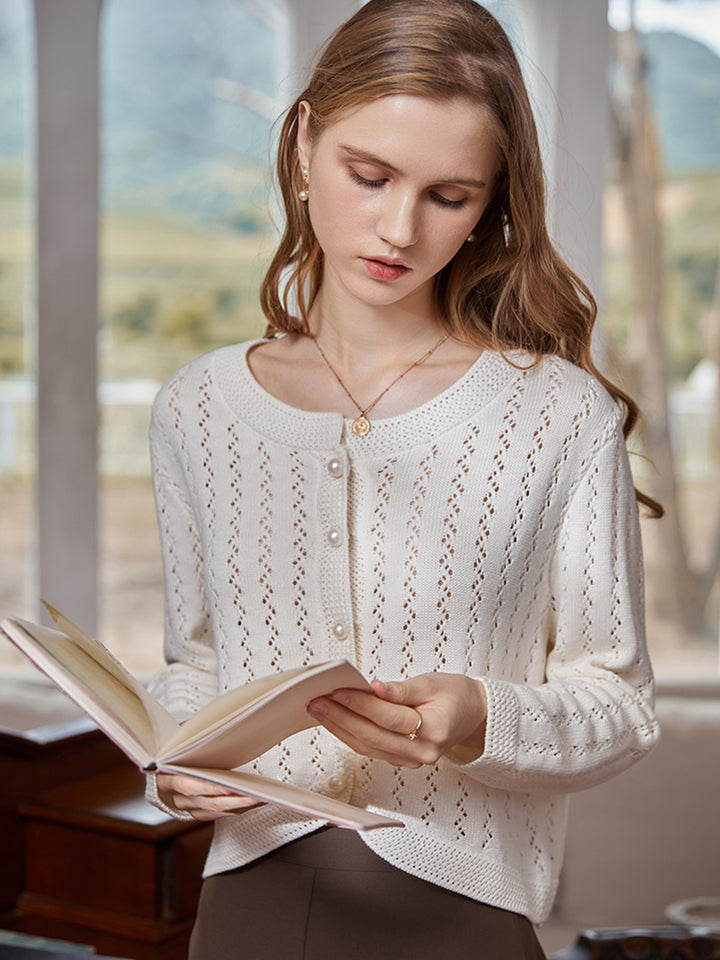 White Hollow Knit Cardigan