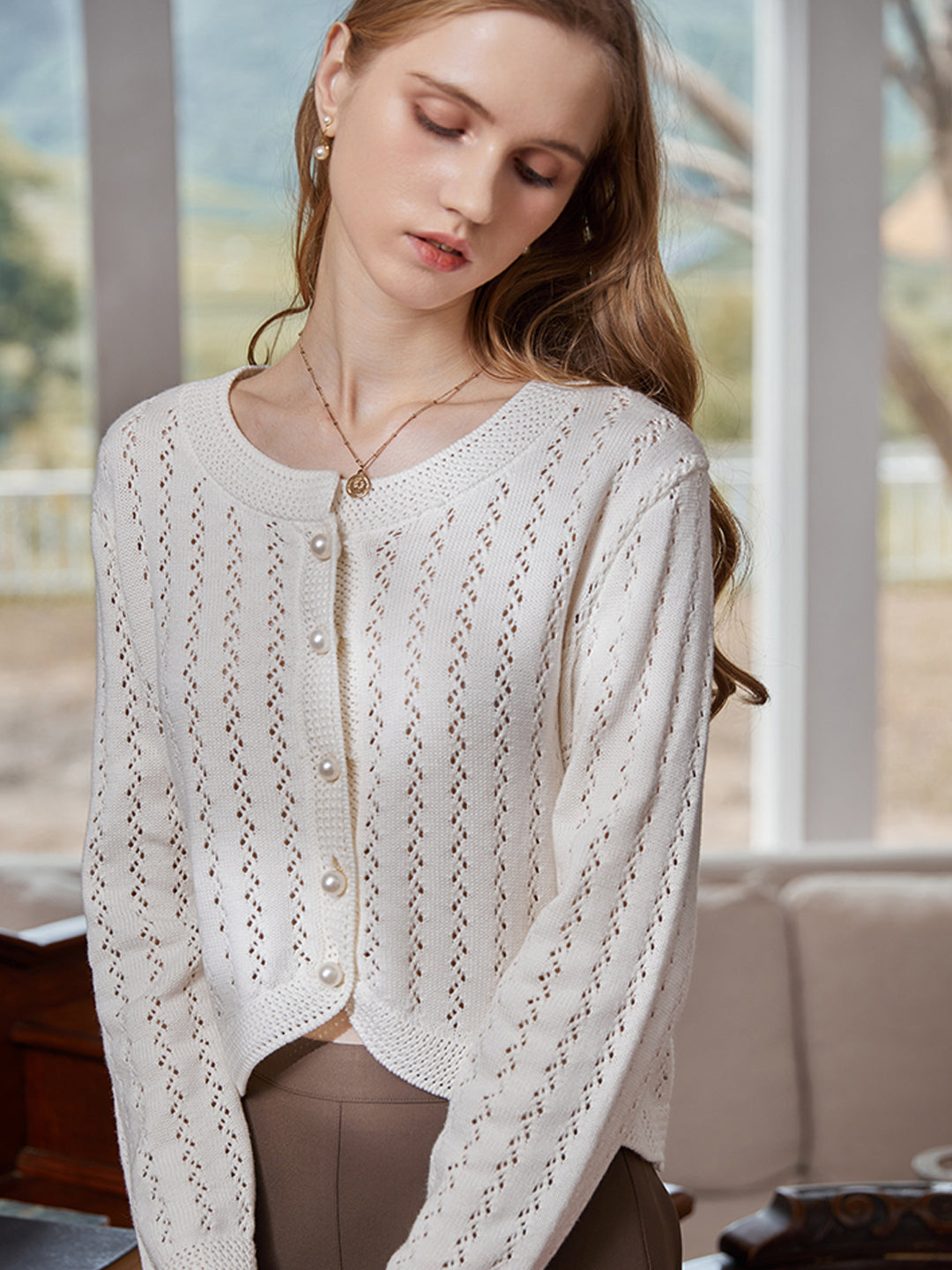 White Hollow Knit Cardigan