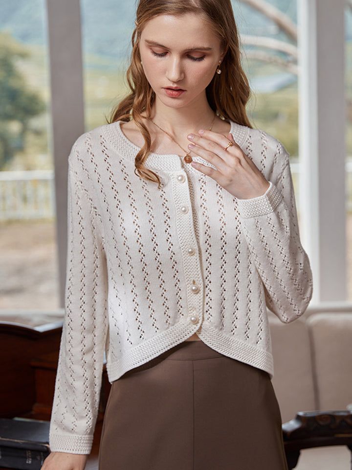 White Hollow Knit Cardigan