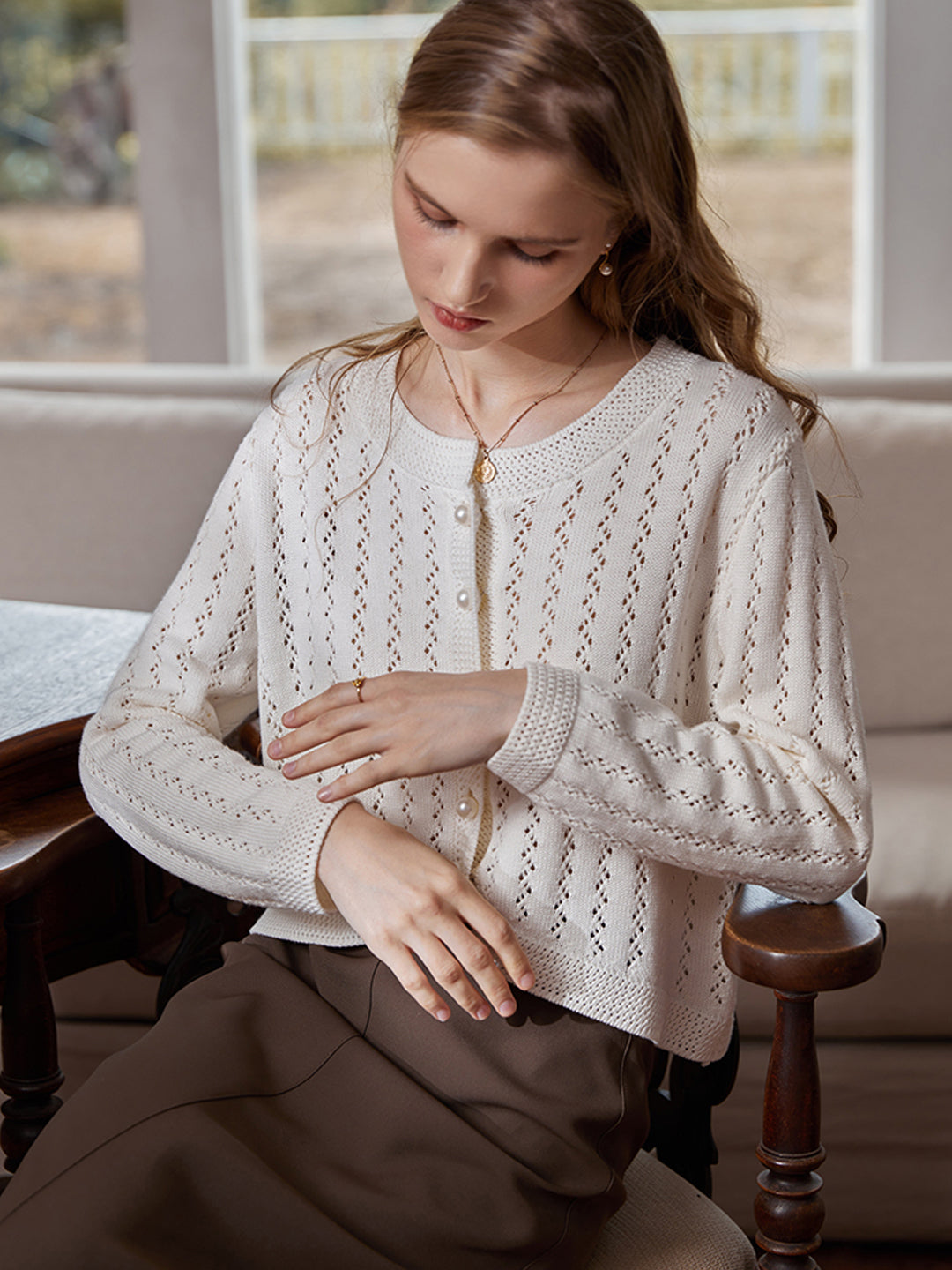 White Hollow Knit Cardigan