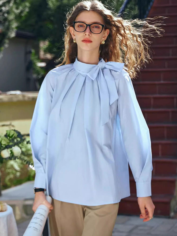 Natalie Retro Loose Bow Shirt
